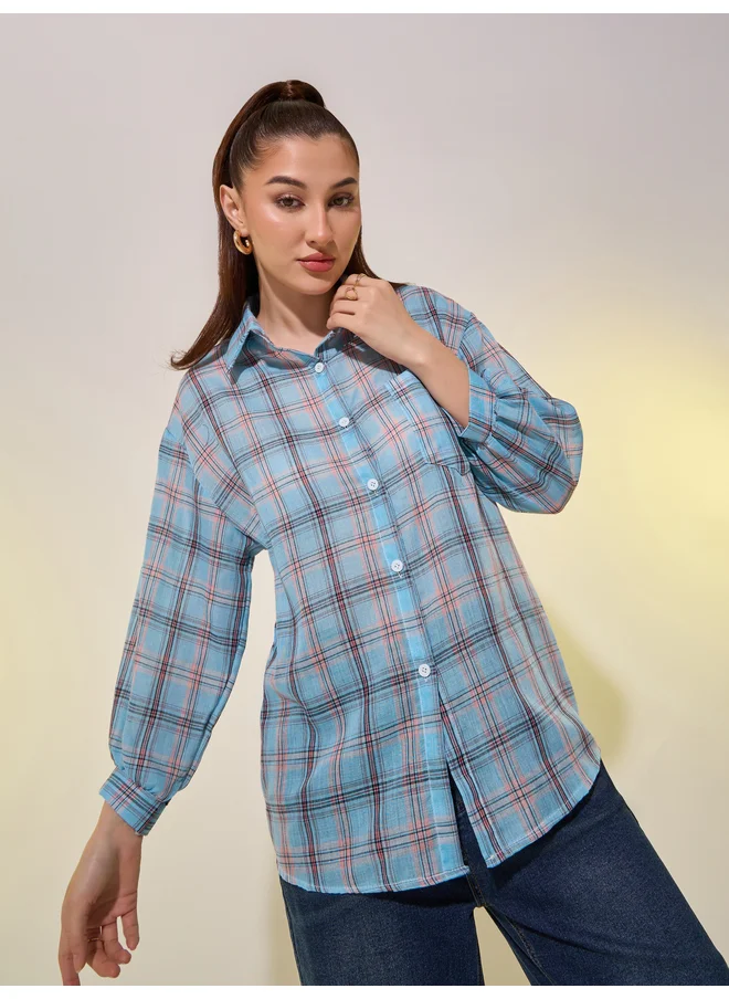 تايك تو Take Two Checked Spread Collar Regular Fit Shirt