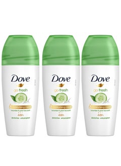 Pack Of 3 Dove Go Fresh Antiperspirant Roll On Deodorant Cucumber And Green Tea 50ml