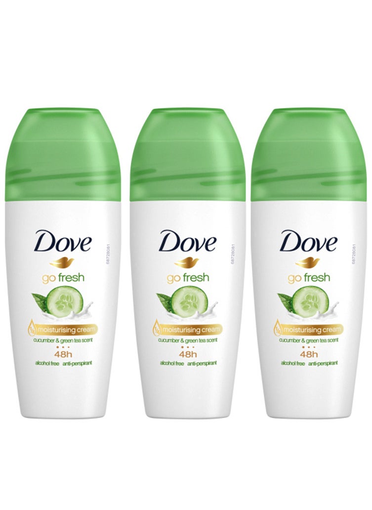 Dove - Pack Of 3 Dove Go Fresh Antiperspirant Roll On Deodorant Cucumber And Green Tea 50ml - Image 1