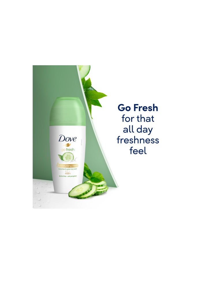 Dove - Pack Of 3 Dove Go Fresh Antiperspirant Roll On Deodorant Cucumber And Green Tea 50ml - Image 1