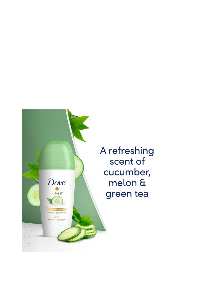 Dove - Pack Of 3 Dove Go Fresh Antiperspirant Roll On Deodorant Cucumber And Green Tea 50ml - Image 1
