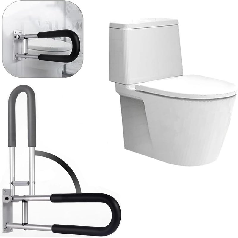 NEELABIL Aluminum Alloy Handrail for Toilet -Fall / -Slip Bathroom Handrail Flip-Up Safety Handrail Screw-In Safety Grab Bar Handle Home Health Care Equipment for Elderly Disabled (with Black Sponge - Image 1