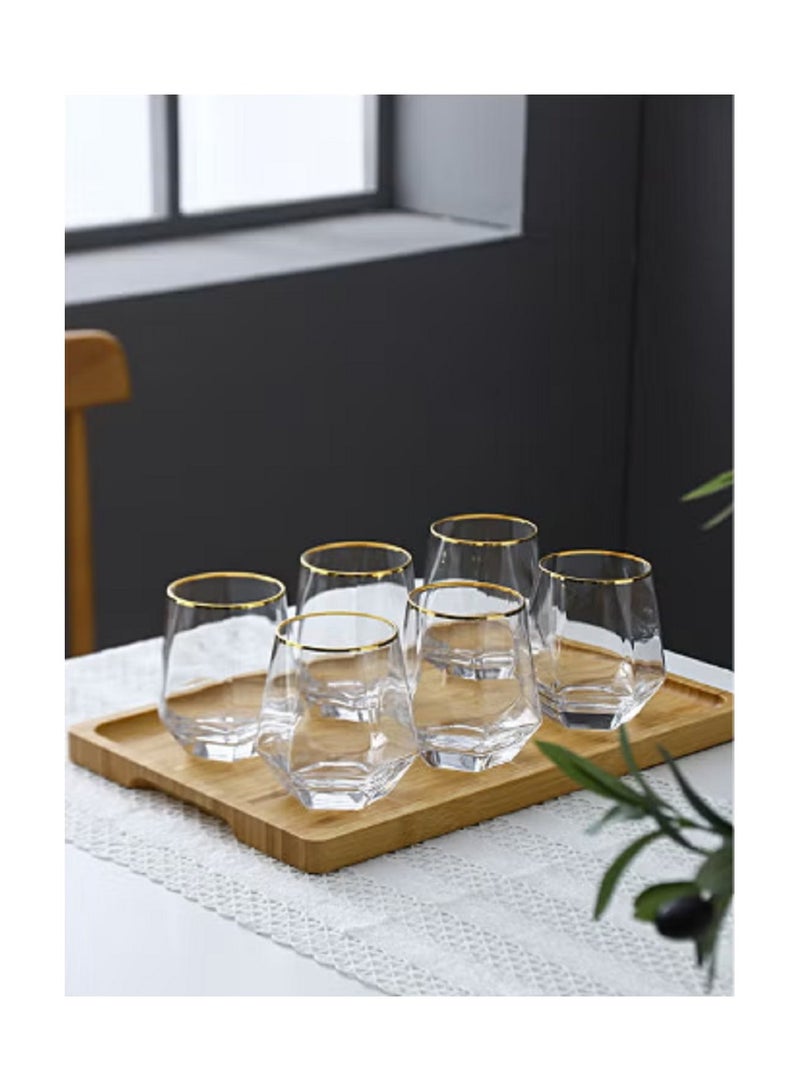 Beauenty 6-Piece Hexagon Design Short Glass Water Cup Set Clear/Gold 9.2x9.3x6.6cm  - Image 1