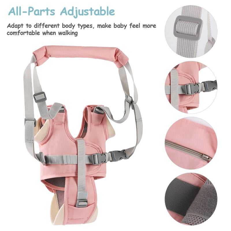 Ocanoiy Baby Walking Harness Handheld Baby Walker Assistant Belt Adjustable Toddler Infant Walker Safety Harnesses Standing Up and Walking Learning Helper with Detachable Crotch for 9-24 Month (Pink) - Image 3