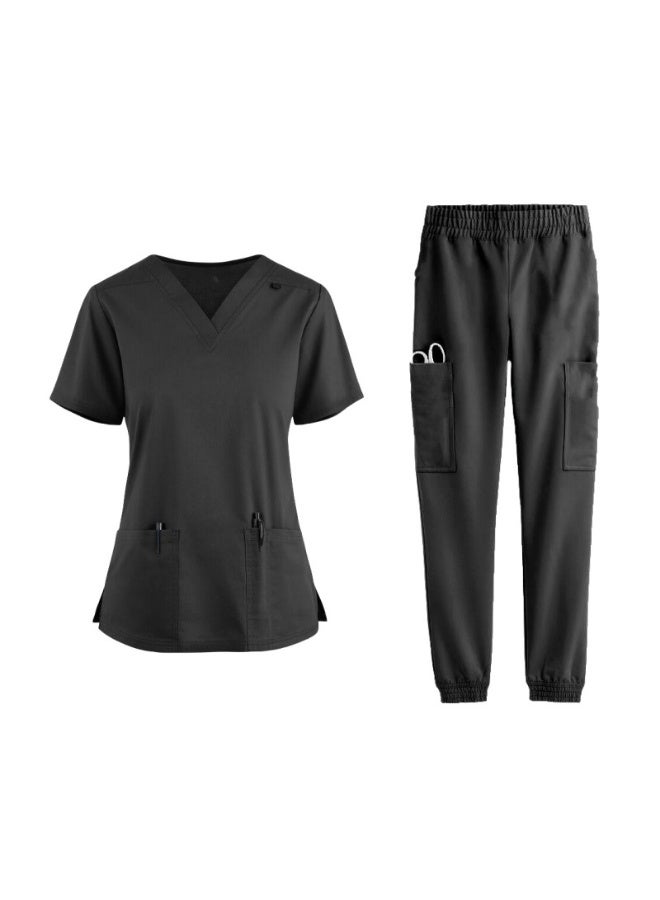 Loquat Womens Medical Scrubs Set Medical Uniform Set Black - Image 1