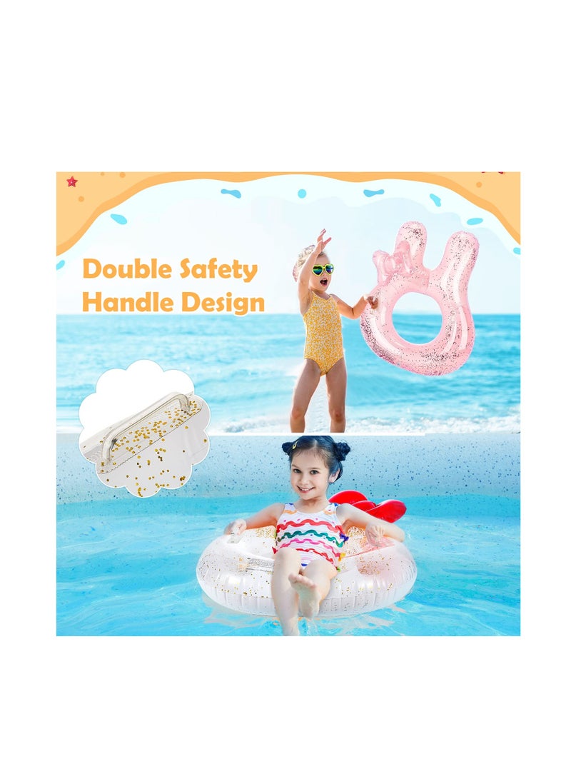 Excefore Inflatable Pool Float Tubes, KASTWAVE Animal Cartoon Shape Swimming Rings Thicken PVC Flotation Swim Ring with Handle Beach Pool Party Supplies for Children (White Cat Pink Rabbit 2 Pack) - Image 3