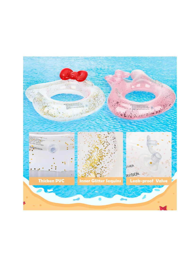 Excefore Inflatable Pool Float Tubes, KASTWAVE Animal Cartoon Shape Swimming Rings Thicken PVC Flotation Swim Ring with Handle Beach Pool Party Supplies for Children (White Cat Pink Rabbit 2 Pack) - Image 4
