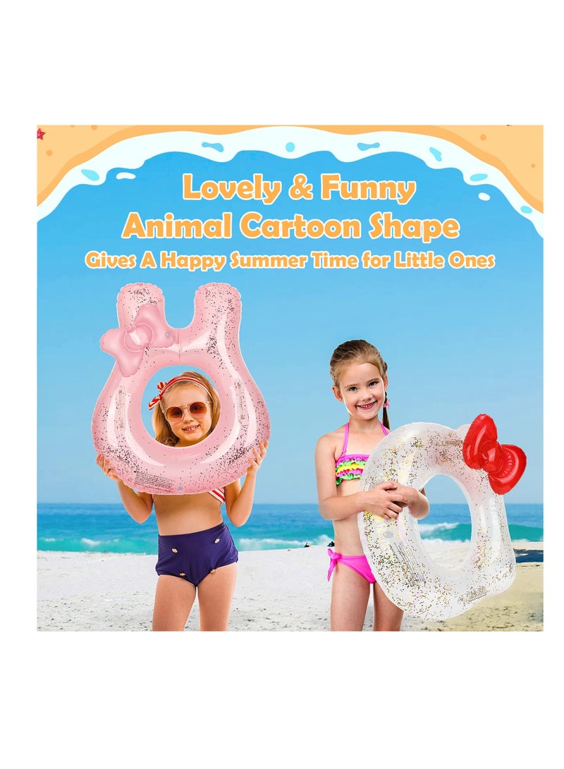 Excefore Inflatable Pool Float Tubes, KASTWAVE Animal Cartoon Shape Swimming Rings Thicken PVC Flotation Swim Ring with Handle Beach Pool Party Supplies for Children (White Cat Pink Rabbit 2 Pack) - Image 2