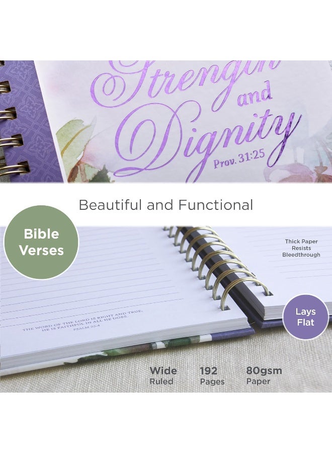 Christian Art Gifts Purple Journal W/Scripture Strength and Dignity Large Bible Verse Notebook, 192 Ruled Pages, Proverbs 31:25 Bible Verse  - Image 3