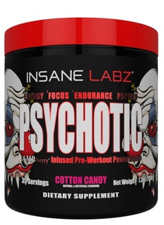 Insane Labz Psychotic, High Stimulant Pre Workout Powder, Extreme Lasting Energy, Focus and Endurance with Beta Alanine, Creatine Monohydrate DMAE, 35 Srvgs (Cotton Candy)