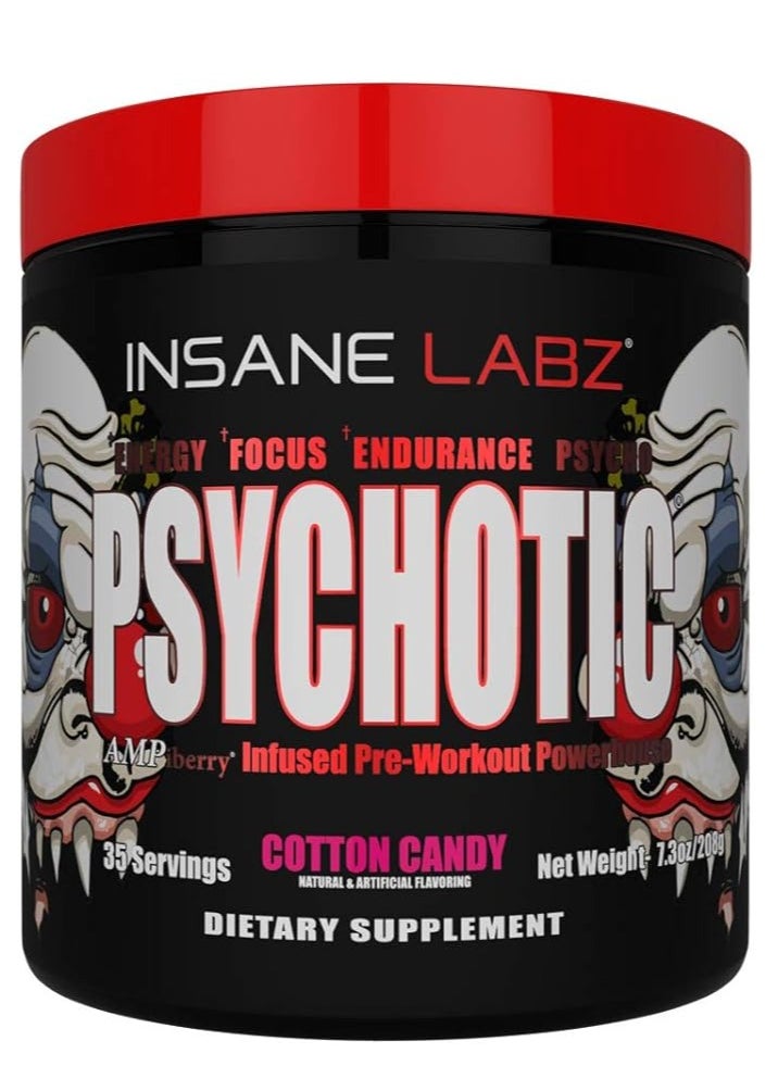 Insane labz Insane Labz Psychotic, High Stimulant Pre Workout Powder, Extreme Lasting Energy, Focus and Endurance with Beta Alanine, Creatine Monohydrate DMAE, 35 Srvgs (Cotton Candy) 