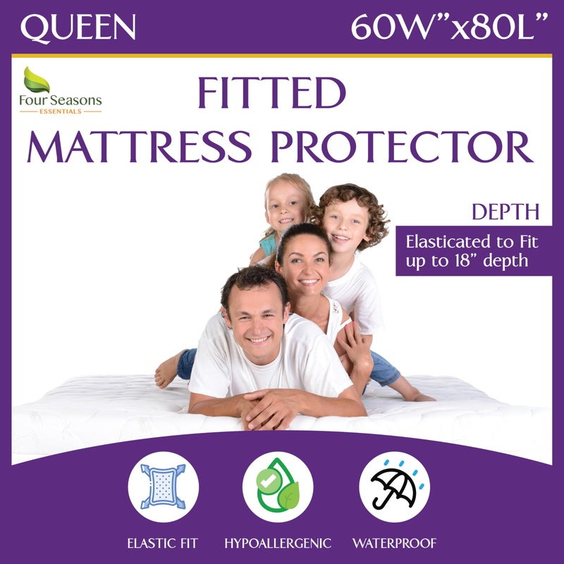 Four Seasons Essentials Queen Size Waterproof Mattress Protector - Fitted Sheet Mattress Cover with Deep Pockets - Hypoallergenic, Breathable, Water Proof, Noiseless, Vinyl Free - Image 1