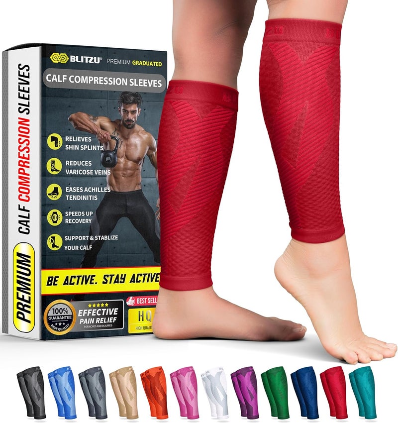 BLITZU Calf Sleeves (1 Pair) Power+ Compression Men and Women Performance Leg Guards. True Graduated Compression. Improves Circulation, Aids Muscle Recovery - Image 1