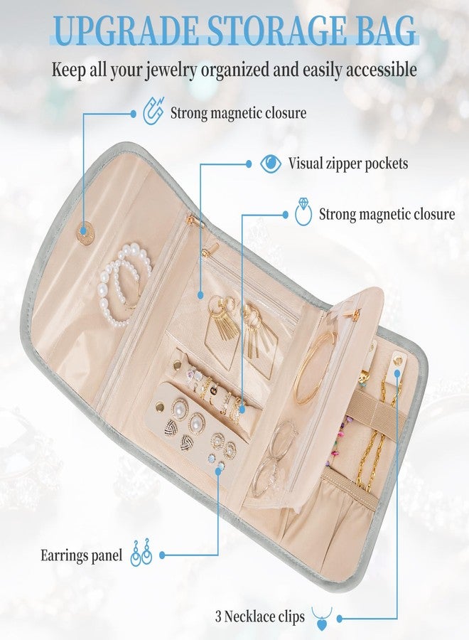 LASUK Travel Jewelry Holder Organizer Case, Foldable Jewelry Roll Storage Bag for Necklaces Rings Earrings Bracelets, Large, Grey - Image 5