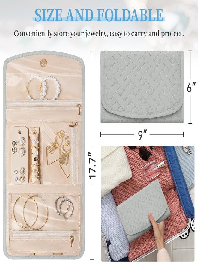 LASUK Travel Jewelry Holder Organizer Case, Foldable Jewelry Roll Storage Bag for Necklaces Rings Earrings Bracelets, Large, Grey - Image 3