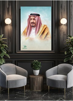 LOWHA Canvas Wall Art Stretched Over Wooden Frame with King Salman Painting For Saudi National Day  - Image 4