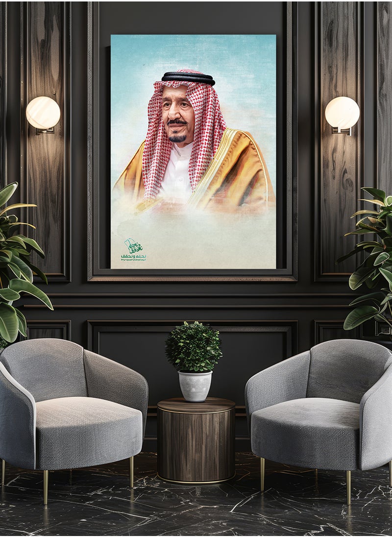 LOWHA Canvas Wall Art Stretched Over Wooden Frame with King Salman Painting For Saudi National Day  - Image 4
