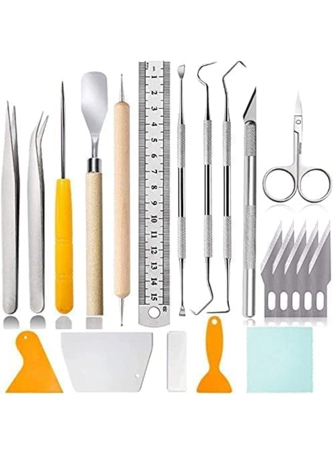 HZYH 21 Pcs Craft Tools Set, Craft Vinyl Tools Kit, Not Easy to Damage, Not Easy to Rust, Including Scissor, Tweezers, Weeders, Scraper, Spatula for Silhouettes, Cameos, Lettering, Cutting, Splicing - Image 1