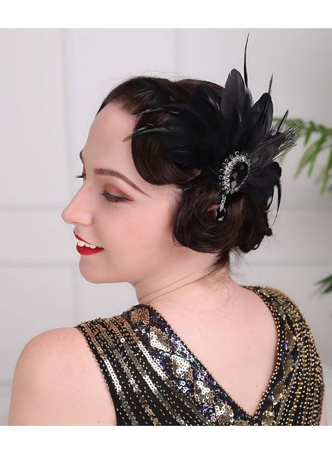 Aimimier - Imimier 1920S Flapper Feather Hair Clip Black Roaring 20S Headpiece Costume Masquerade Gatsby Hair Jewelry For Women And Girls (Style 1) - Image 1