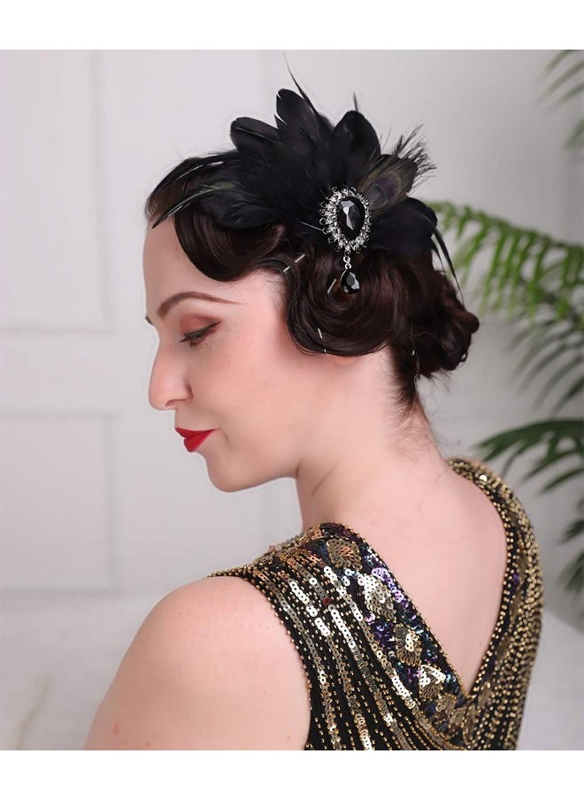 Aimimier - Imimier 1920S Flapper Feather Hair Clip Black Roaring 20S Headpiece Costume Masquerade Gatsby Hair Jewelry For Women And Girls (Style 1) - Image 1