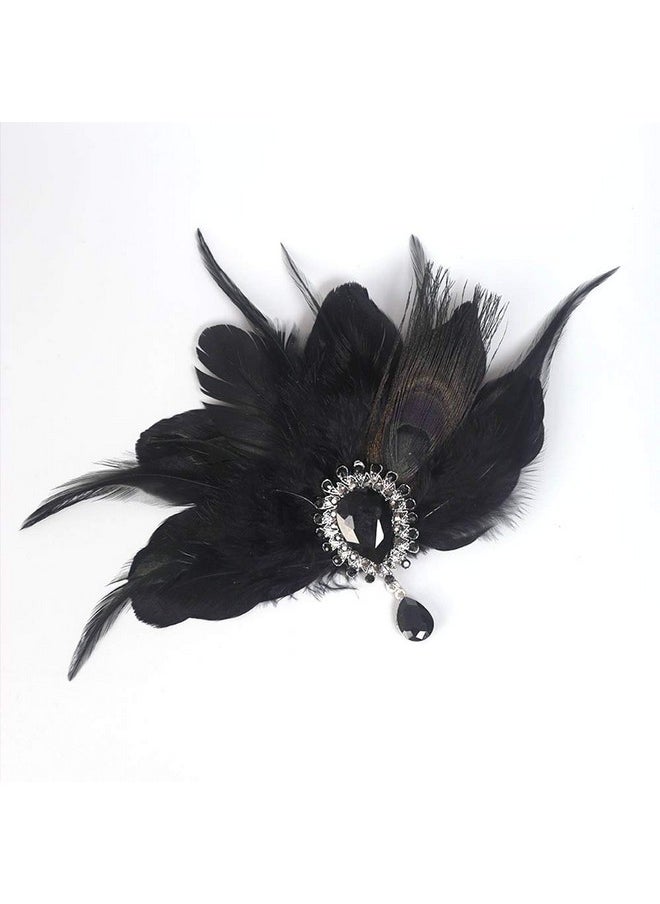 Aimimier - Imimier 1920S Flapper Feather Hair Clip Black Roaring 20S Headpiece Costume Masquerade Gatsby Hair Jewelry For Women And Girls (Style 1) - Image 1