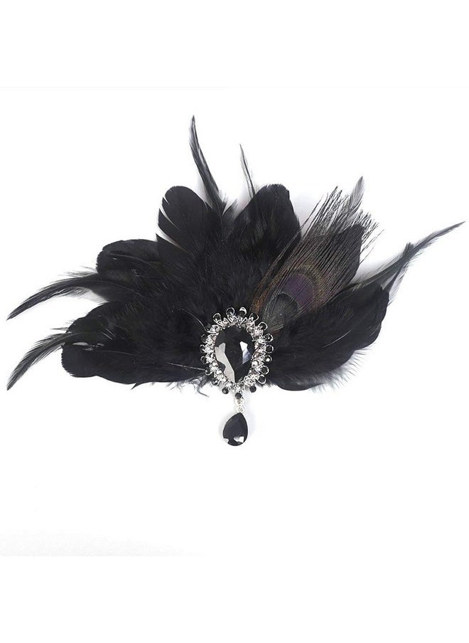 Aimimier - Imimier 1920S Flapper Feather Hair Clip Black Roaring 20S Headpiece Costume Masquerade Gatsby Hair Jewelry For Women And Girls (Style 1) - Image 1