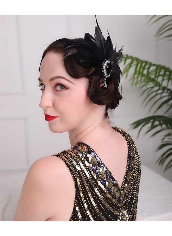 Aimimier - Imimier 1920S Flapper Feather Hair Clip Black Roaring 20S Headpiece Costume Masquerade Gatsby Hair Jewelry For Women And Girls (Style 1) - Image 1