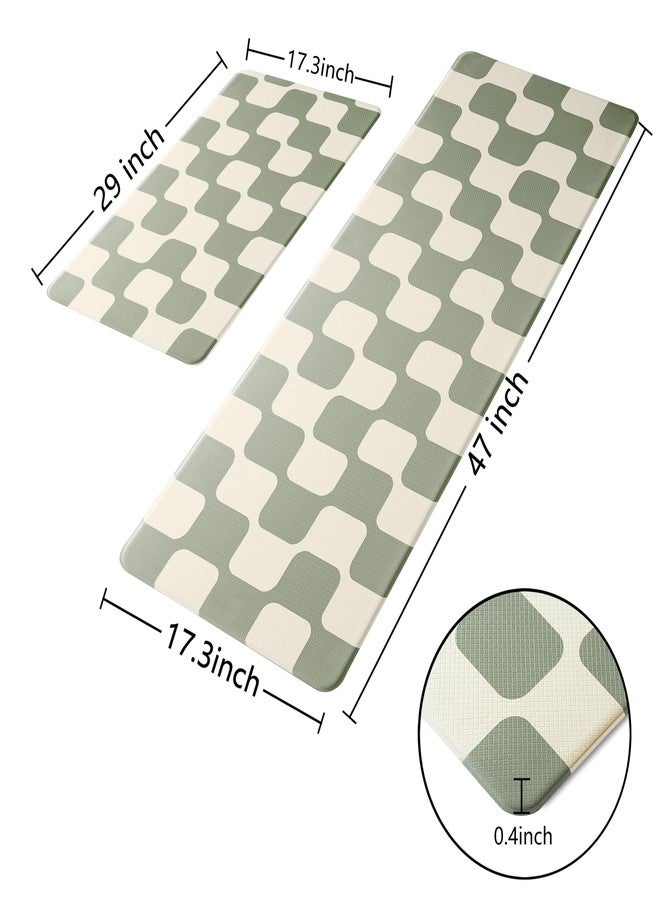 VivaNest Sage Green Beige Retro Curvy Checkered Grid Checkerboard Kitchen Rug Sets [2 PCs], Anti-Fatigue, Waterproof Non-Slip Kitchen Mats Heavy Duty Comfort Foam Rug for Floor, Home, Laundry,17"x29"+17"x47" - Image 2