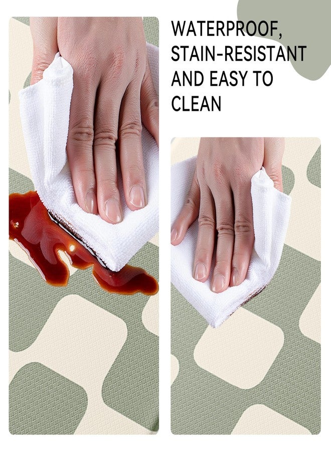 VivaNest Sage Green Beige Retro Curvy Checkered Grid Checkerboard Kitchen Rug Sets [2 PCs], Anti-Fatigue, Waterproof Non-Slip Kitchen Mats Heavy Duty Comfort Foam Rug for Floor, Home, Laundry,17"x29"+17"x47" - Image 5