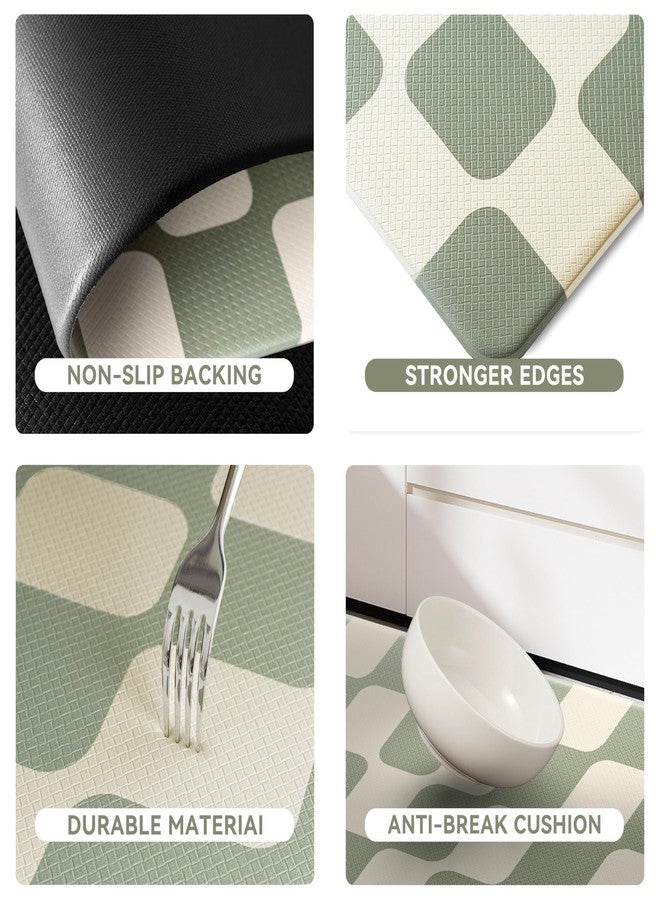 VivaNest Sage Green Beige Retro Curvy Checkered Grid Checkerboard Kitchen Rug Sets [2 PCs], Anti-Fatigue, Waterproof Non-Slip Kitchen Mats Heavy Duty Comfort Foam Rug for Floor, Home, Laundry,17"x29"+17"x47" - Image 4