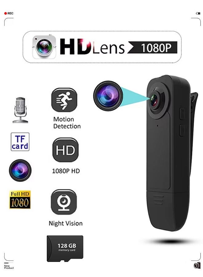 Mini Body Camera with Audio & Video Recording, Small POV Cam 1080P with 128G Card , Wearable Personal Portable Cameras Recorder DV, Night Version Camcorder for Security Work Records Guard Traveling  - Image 1