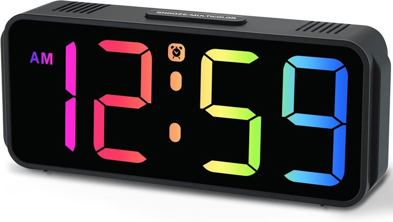 Peakeep Small Tiny Digital Alarm Clock Plug in for Kids Bedroom Bedside Nightstand, RGB Colorful Changing Large Display for Travel, Dimmable 6 Brightness, Corded Electric Battery Backup (Black - RGB) - Image 1