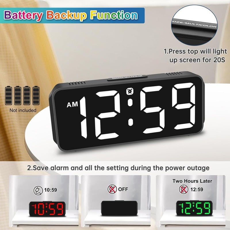 Peakeep Small Tiny Digital Alarm Clock Plug in for Kids Bedroom Bedside Nightstand, RGB Colorful Changing Large Display for Travel, Dimmable 6 Brightness, Corded Electric Battery Backup (Black - RGB) - Image 5