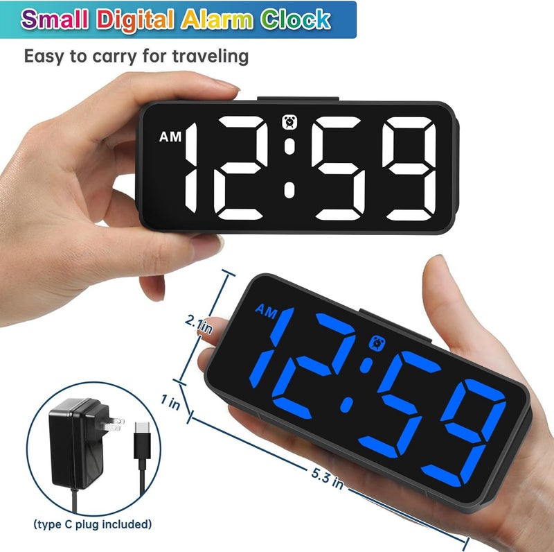 Peakeep Small Tiny Digital Alarm Clock Plug in for Kids Bedroom Bedside Nightstand, RGB Colorful Changing Large Display for Travel, Dimmable 6 Brightness, Corded Electric Battery Backup (Black - RGB) - Image 3