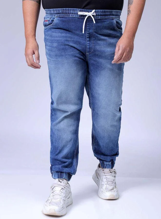 Men Plus Size Slim Fit Solid Mid-Rise Stretchable Denim Joggers