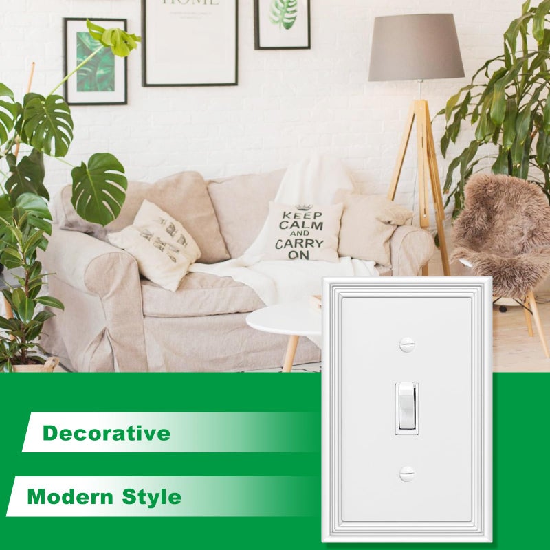 Ranweydi White Modern Decorative Wall Plate Light Switch Cover Decorator Outlet Covers Rocker Switch Plates Bamboo Fiber Material Wall Plates for Kitchen Bathroom (1 Gang Single Toggle-4 Pack) - Image 4