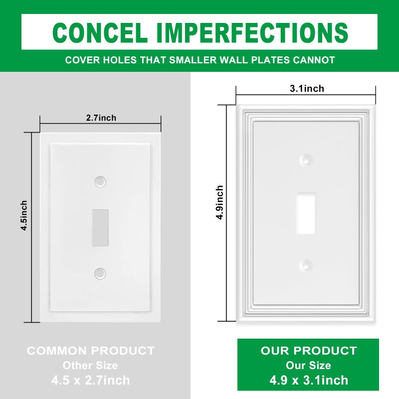 Ranweydi White Modern Decorative Wall Plate Light Switch Cover Decorator Outlet Covers Rocker Switch Plates Bamboo Fiber Material Wall Plates for Kitchen Bathroom (1 Gang Single Toggle-4 Pack) - Image 3