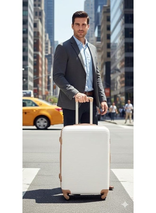 5-Piece Contemporary Design Hardshell Luggage Set, Lightweight Travel Trolley Bags with 360° Spinner Wheels & Secure Lock, Beige - Image 3