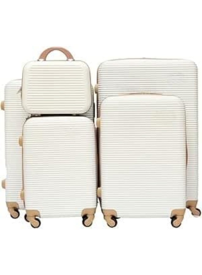 5-Piece Contemporary Design Hardshell Luggage Set, Lightweight Travel Trolley Bags with 360° Spinner Wheels & Secure Lock, Beige - Image 4