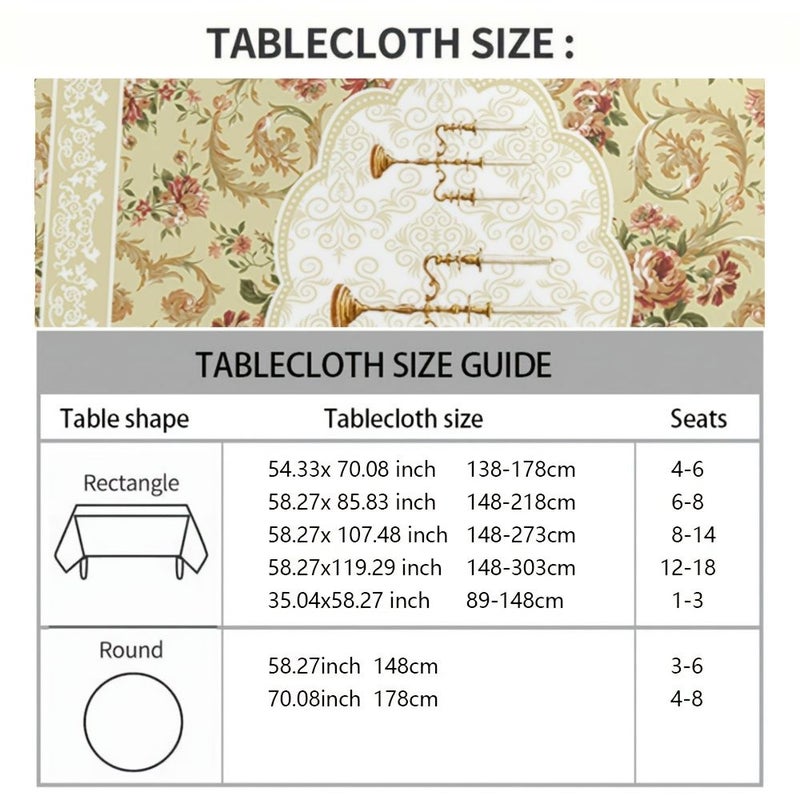 Rectangular PVC Tablecloth 138 x 178 cm Floral Candlestick Pattern European Vintage Style for Picnic Holiday Party Dining Room Decoration - Image 4