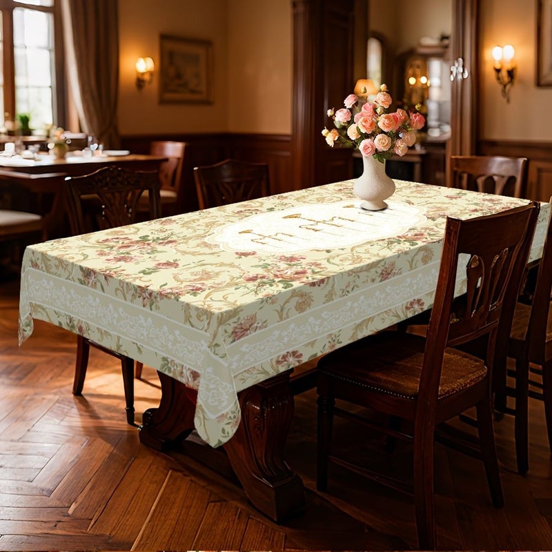 Rectangular PVC Tablecloth 138 x 178 cm Floral Candlestick Pattern European Vintage Style for Picnic Holiday Party Dining Room Decoration - Image 2