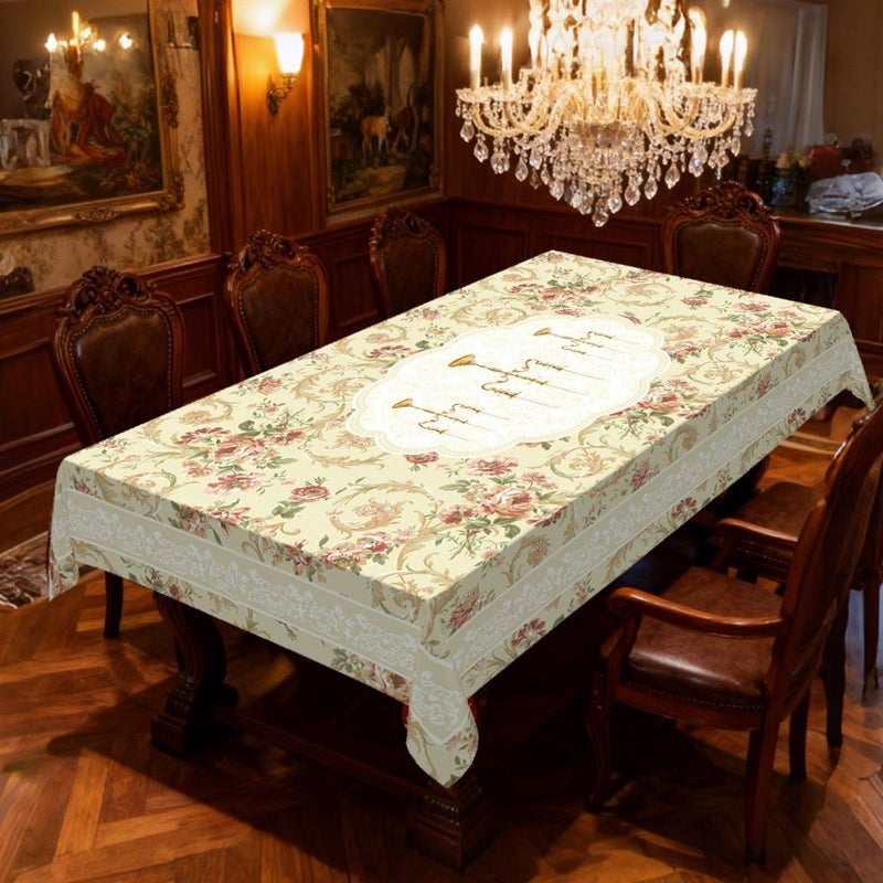 Rectangular PVC Tablecloth 138 x 178 cm Floral Candlestick Pattern European Vintage Style for Picnic Holiday Party Dining Room Decoration - Image 3