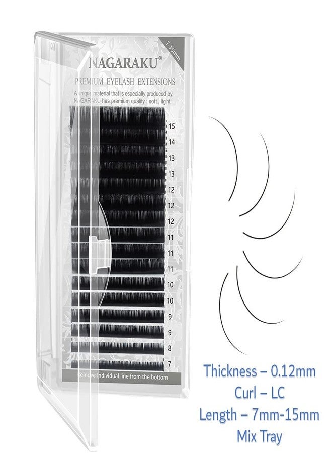 NAGARAKU Eyelash Extensions Individual Lashes 0.12 LC curl 7-15mm Mix Tray Classic Matte Black Soft Natural 16 rows lash extensions - Image 2