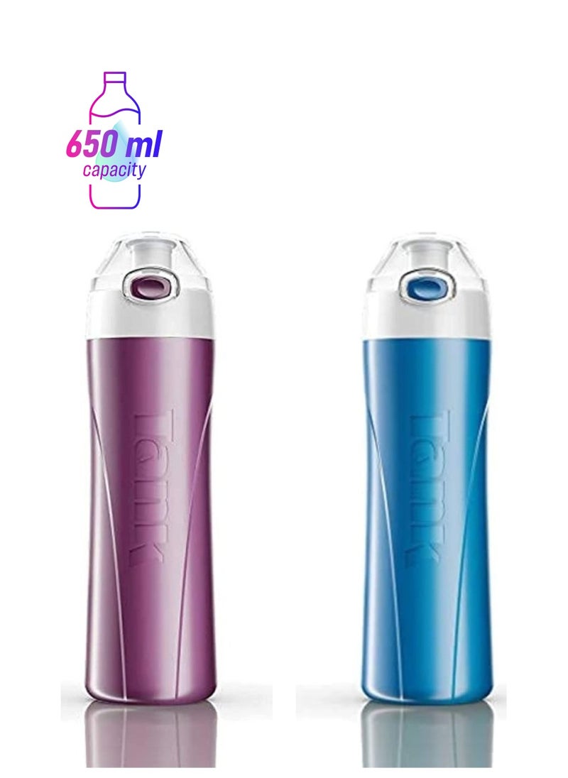 TANK Set of 2 plastic water bottles, purple/blue, 650ml  - Image 1