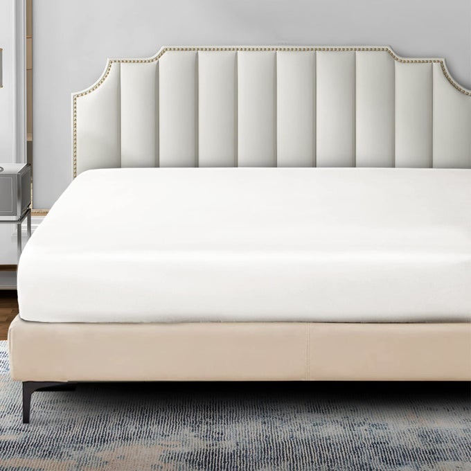 SATIN FITTED SHEET KING SIZE 1 SINGLE FITTED SHEET ONLY EXTRA SOFT DEEP POCKET BOTTOM BED SHEETS MATTRESS COVER FITS 12 TO 16 WRINKLE FREE FULLY ELASTICIZED IVORY WHITE
