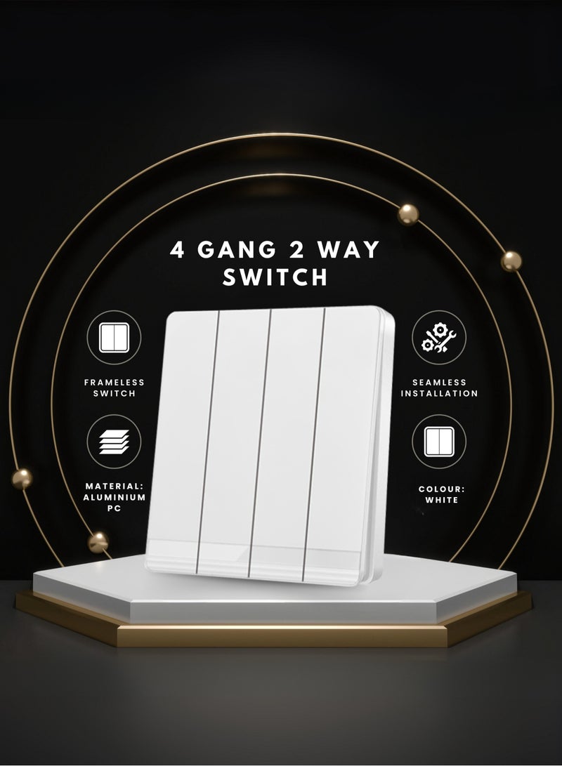 Vmax V5 Series 4 Gang 2 Way Wall Switch 3X3 Inches White Ivory - Image 1