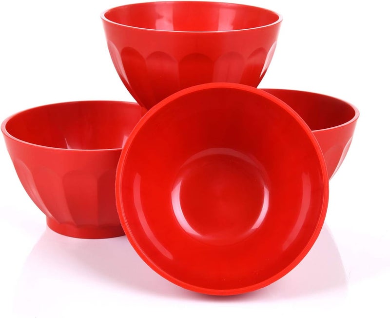 Mintra Office Mintra Colorful Unbreakable Plastic Bowl 4pk  Large  18L Red  Part Of A Set  Salad Snacks Breakfast Cereal Fruit Popcorn Soup  Shatterproof BPA Free - Image 1