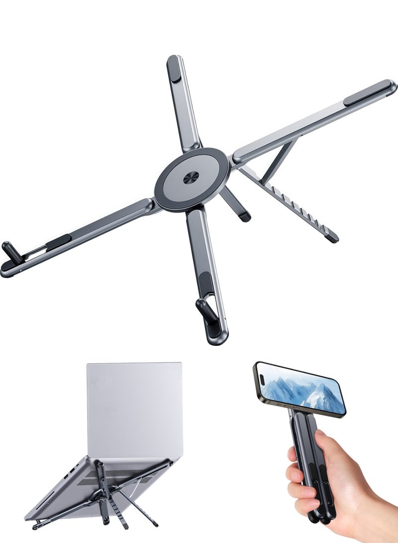 Laptop and Tablet stand, aluminum alloy, damping shaft for greater durability, adjustable angle, portable, Compatible with laptops, tablets and mobile phones, Grey - Image 1