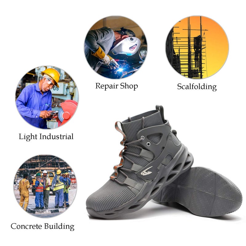 ORISTACO Work Safety Steel Toe Boots, Lightweight Breathable Industrial Construction Boots, High Cut 799 Grey 43 - Image 5