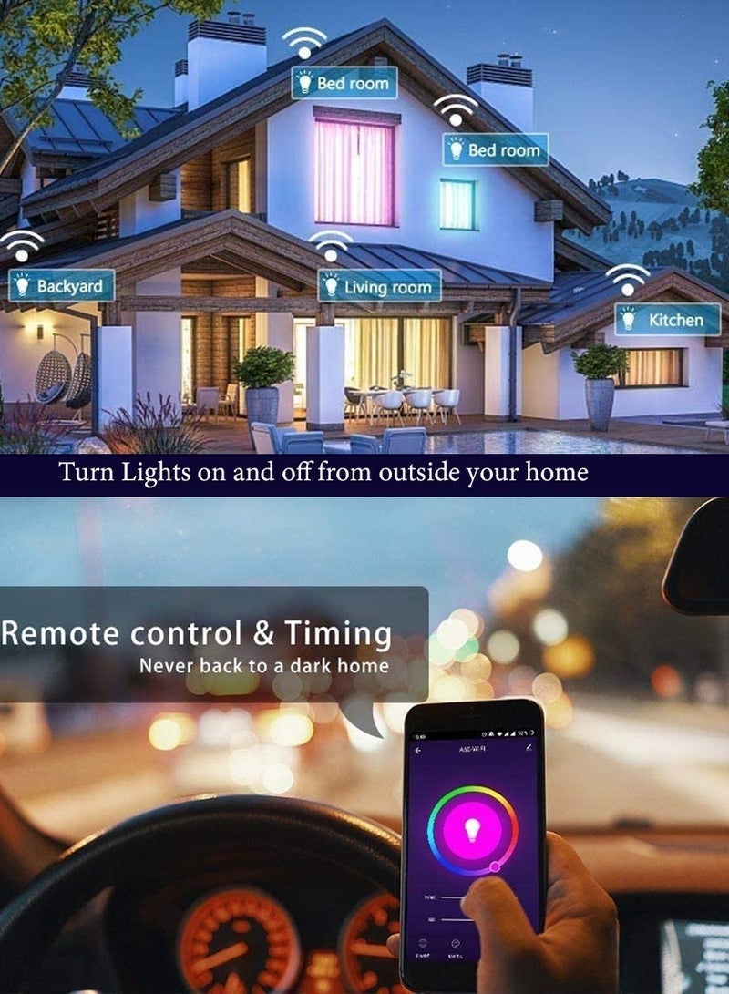 اكسبت لمبة تدعم واي فاي - بلوتوث ذكية يمكن التحكم فيه من هاتف ايفون أو اندرويد الخاص بك من أي مكان، يعمل مع مساعد جوجل أليكسا ومع 16 مليون لون ضوء قابل للتعتيم 8 أوضاع مختلفة توفير الكهرباء,1 قطعة لمبة بلوتوث - واي فاي 10 واط - Image 2